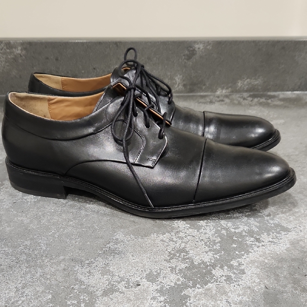 Cole Haan Black Leather Lace-Up Cap-Toe Derbys